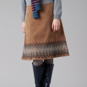 BODEN Corduroy Skirt w/ ZigZag Chevron Satin Trim